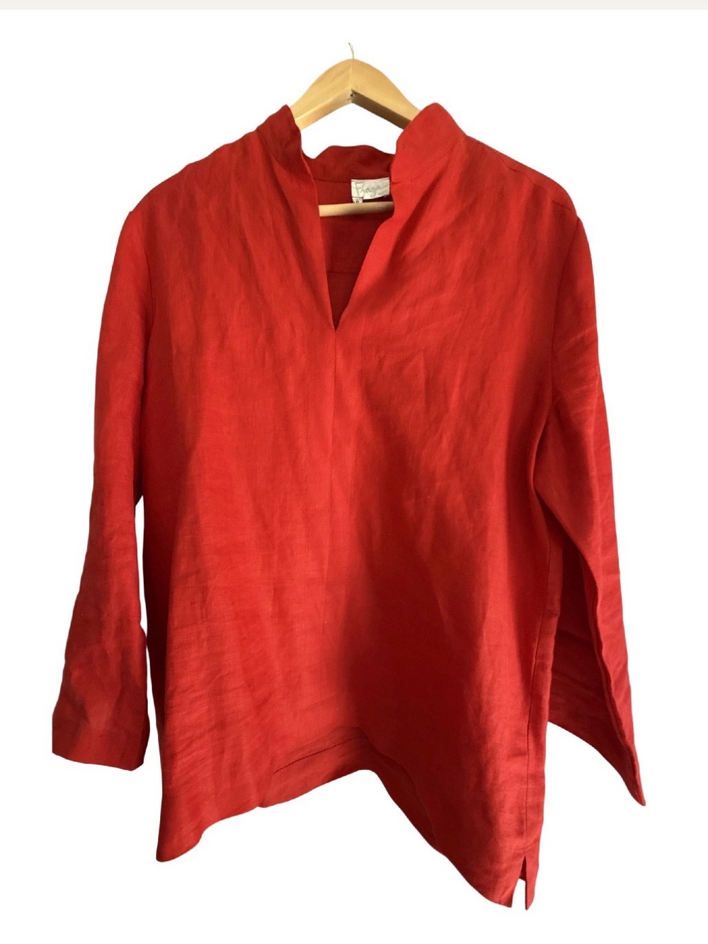 Fiaga Mexico Red Linen V-Neck Tunic Top